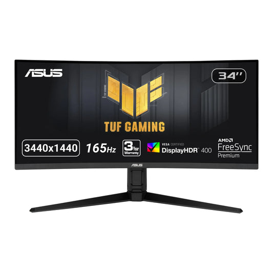 ASUS TUF 34 Inch Curved Gaming Monitor - WQHD (3440x1440) 165Hz 1ms Extreme Low Motion Blur FreeSync Premium Eye Care Height Adjustable DisplayHDR 400 DisplayPort HDMI USB - VG34VQL1B