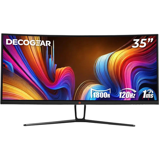 Deco Gear 35-Inch Curved Ultrawide Gaming Monitor | 3440 x 1440 | 120Hz | 1ms MPRT | Adaptive Sync | HDMI 2.0 x2 | DisplayPort 1.4 x2 | 99% sRGB