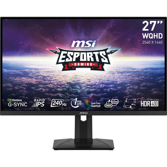 MSI G274QPX 27" Gaming Monitor 2560 x 1440 (QHD) Rapid IPS 1ms 240Hz G-Sync Compatible HDR 400 HDMI Displayport Tilt Swivel Height Adjustable PivotBlack